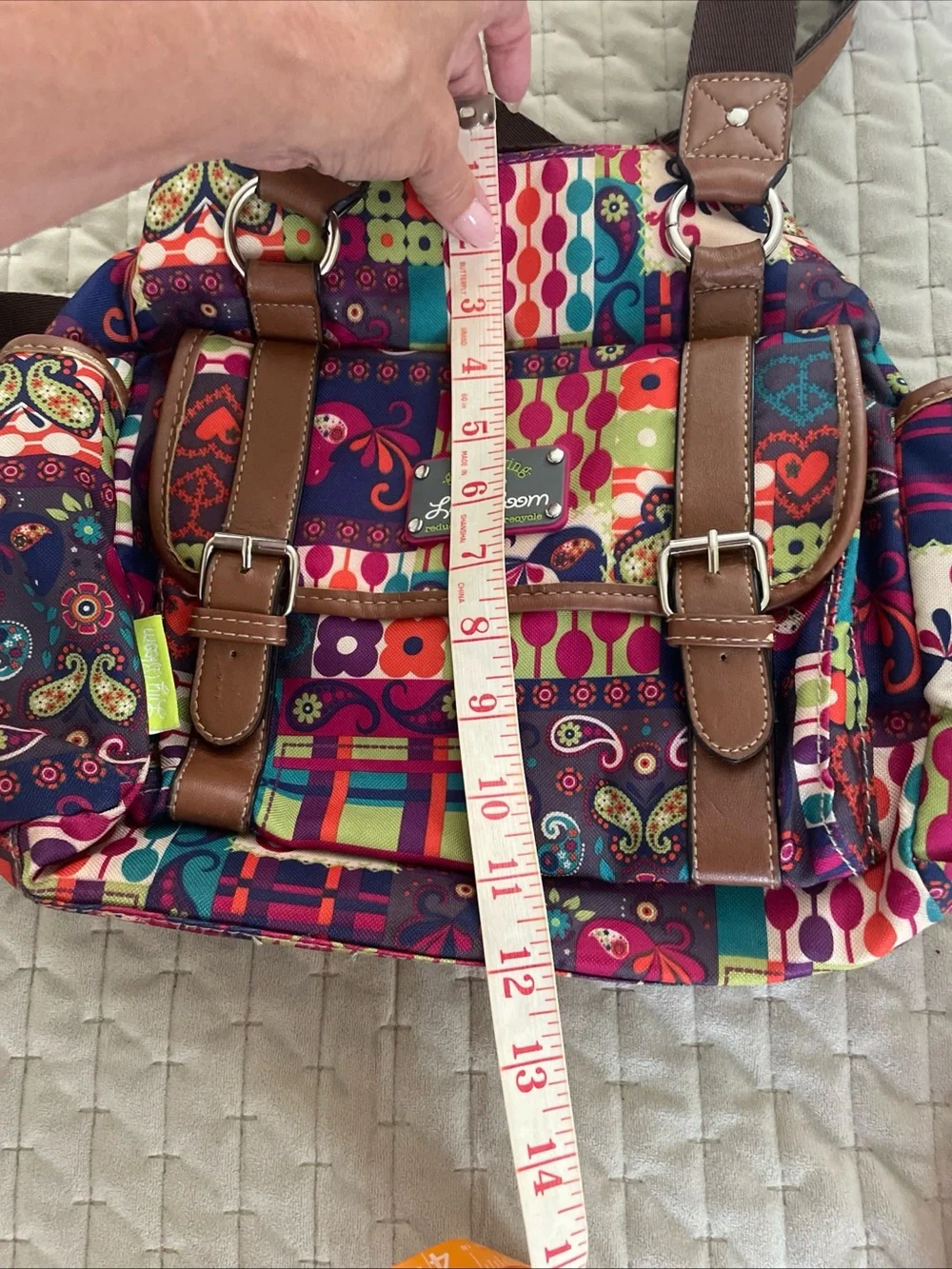Lily Bloom Multicolor Patchwork Floral & Paisley Backpack with Brown Trim